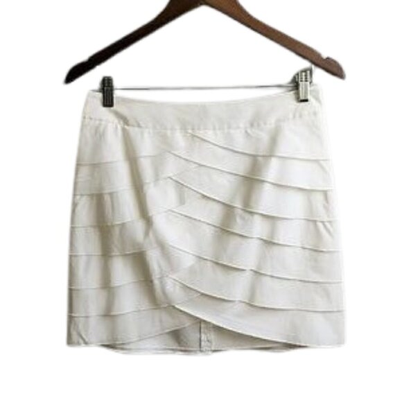 BCBGMAXAZRIA Off-white waterfall criss cross layered flattering mini ski… - Picture 1 of 11